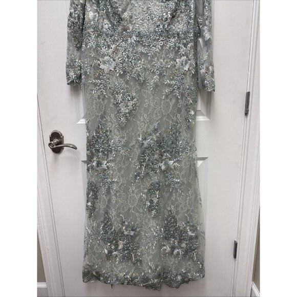 Mac Duggal Size 18 Green Embellished 67539 V-Neck Long Sleeve Formal Gown dress - Picture 6 of 13